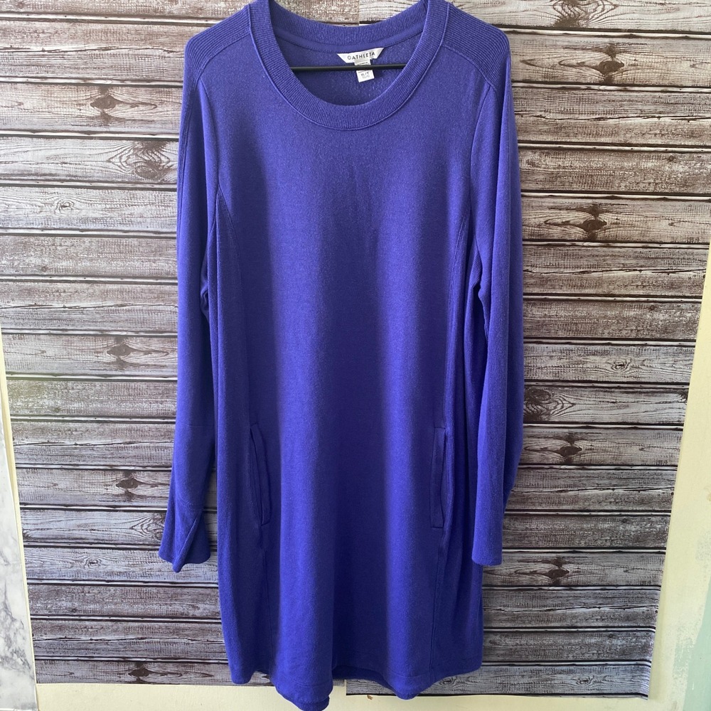 Athleta Women's Long-Sleeved Dress‎ Size XL Purpled Pockets Ribbed Detail